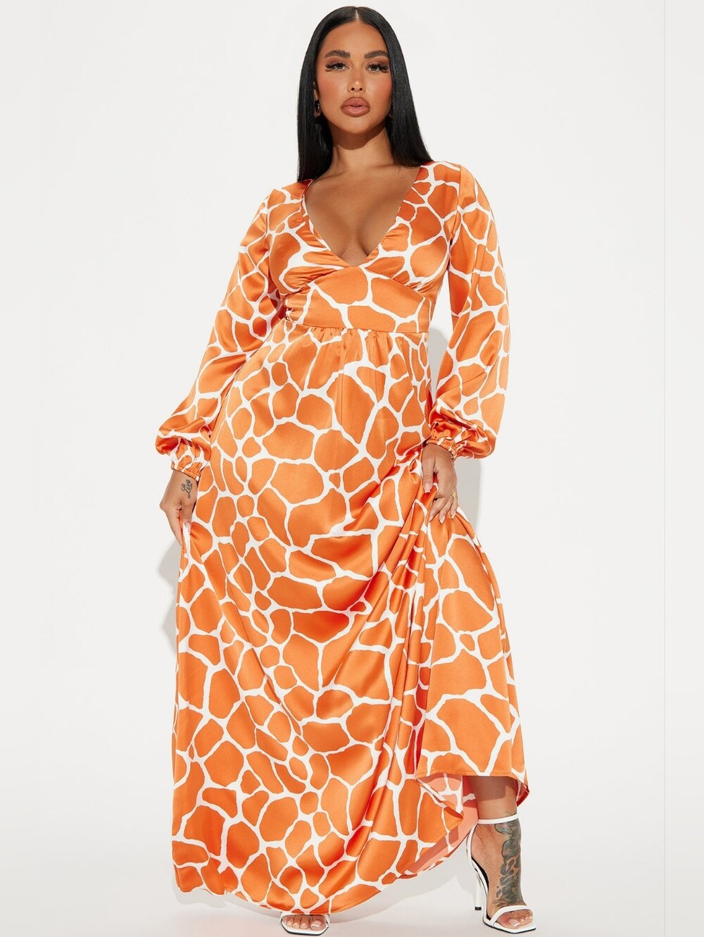 Fashion Nova  Orange Animal-Print Maxi Dress